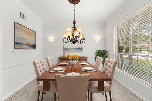 1807 Rustic Hills Ct, Sugar Land, TX 77479 - dining space with speckle patterned floor, a chandelier, crown molding, baseboards, and a wainscoted wall