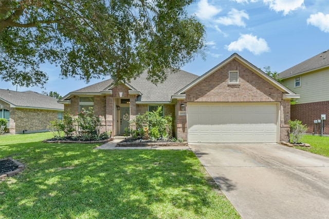 20810 Oak Rain Ct, Katy, TX 77449 - traditional-style house featuring an attached garage, concrete driveway, brick siding, and a front yard