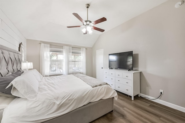 20810 Oak Rain Ct, Katy, TX 77449 - bedroom with vaulted ceiling, wood finished floors, baseboards, and a ceiling fan
