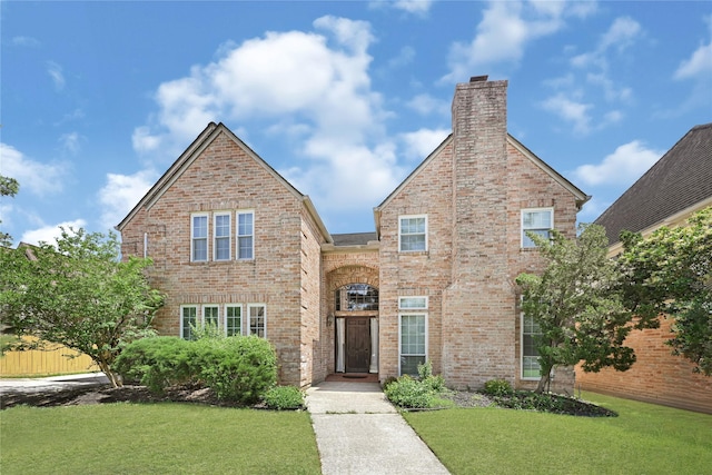 17414 Naremore Ct, Spring, TX 77379 - view of front of property featuring a front yard, a chimney, and brick siding