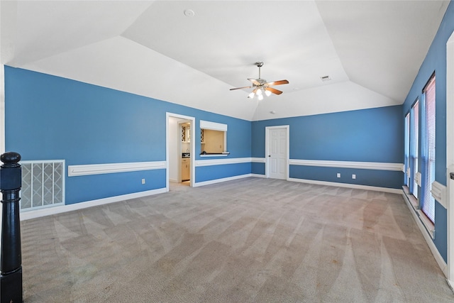 17414 Naremore Ct, Spring, TX 77379 - carpeted empty room featuring vaulted ceiling, ceiling fan, and baseboards