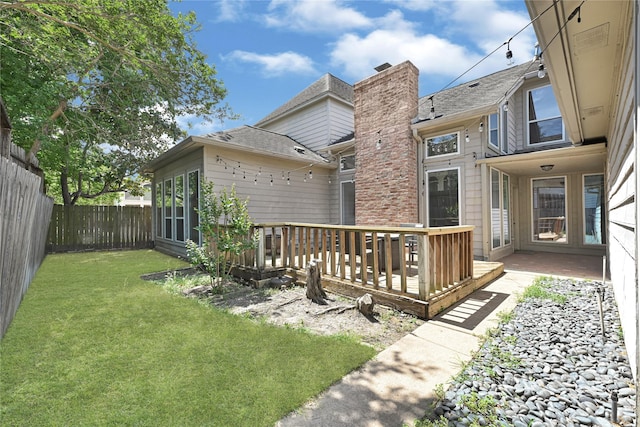 17414 Naremore Ct, Spring, TX 77379 - rear view of house with a wooden deck, roof with shingles, and a chimney