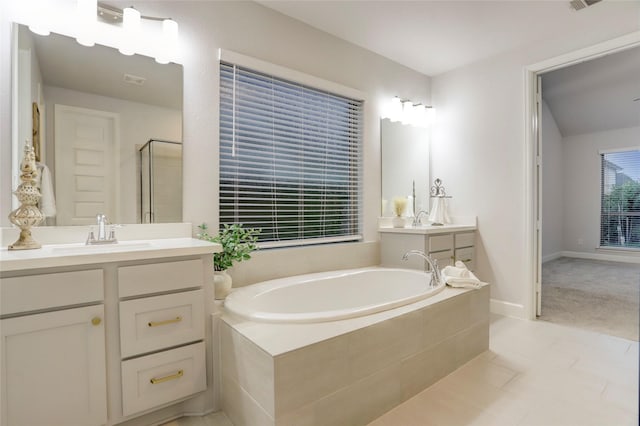2327 Partridgeberry Ln, Katy, TX 77494 - full bath featuring a garden tub, a stall shower, and vanity