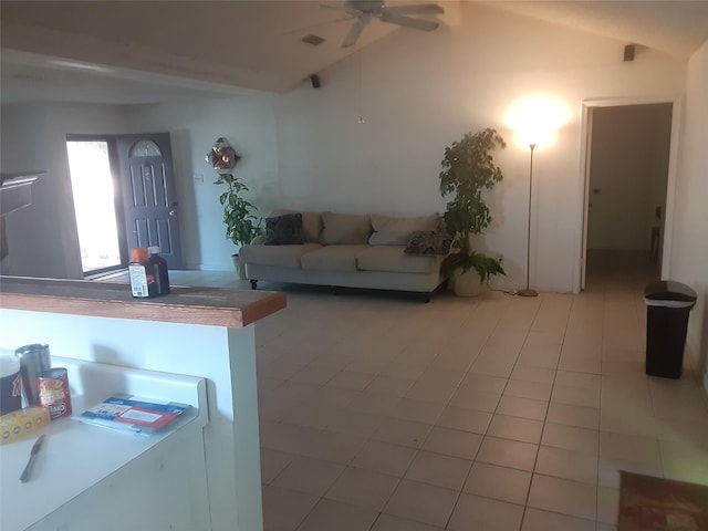 4927 Algernon Dr, Spring, TX 77373 - living area with lofted ceiling and a ceiling fan