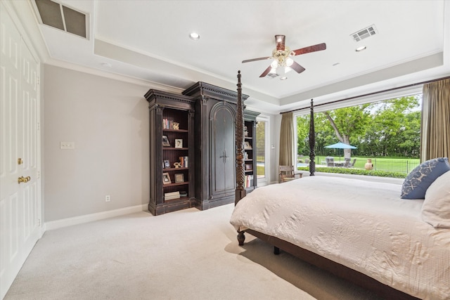4323 Colony W Dr, Richmond, TX 77406 - bedroom featuring a raised ceiling, carpet flooring, ornamental molding, recessed lighting, and ceiling fan