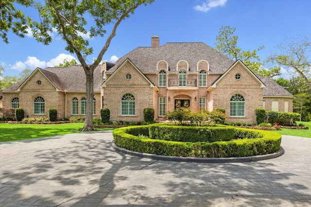4323 Colony W Dr, Richmond, TX 77406 - view of front of property featuring brick siding, a chimney, and curved driveway