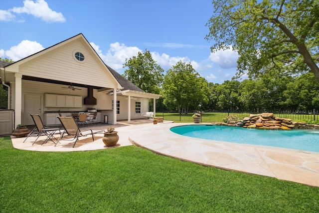4323 Colony W Dr, Richmond, TX 77406 - view of swimming pool with a ceiling fan, a patio, and a pergola