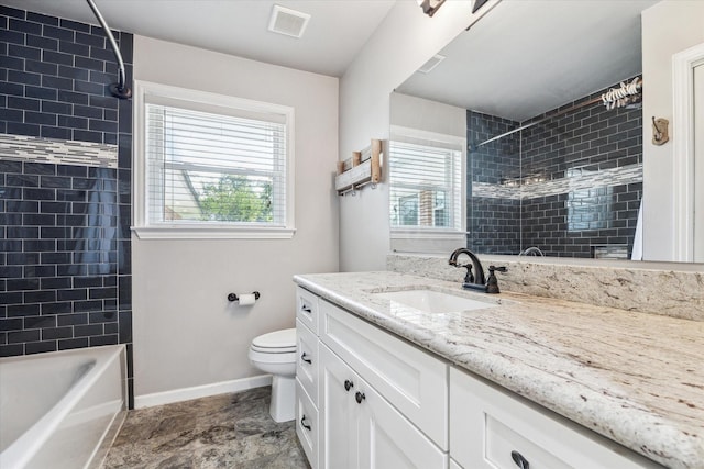1803 Latexo Dr, Houston, TX 77018 - full bath with baseboards, toilet, vanity, and tiled shower / bath