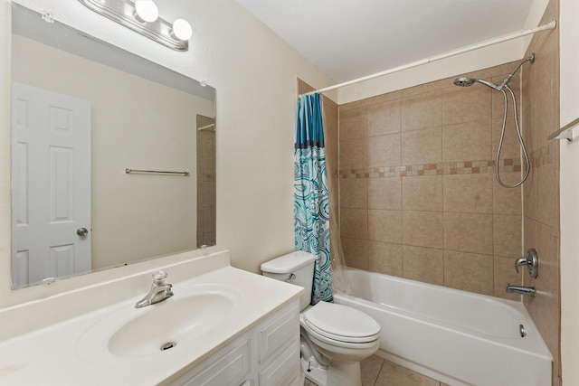 1314 Robert St, Baytown, TX 77521 - bathroom featuring shower / bath combo with shower curtain, toilet, vanity, and tile patterned flooring