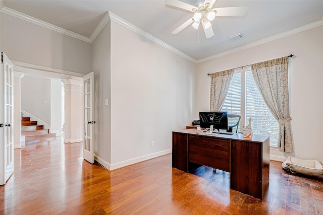 15614 Stable Brook Cir, Cypress, TX 77429 - office with light wood finished floors, ceiling fan, ornamental molding, and baseboards