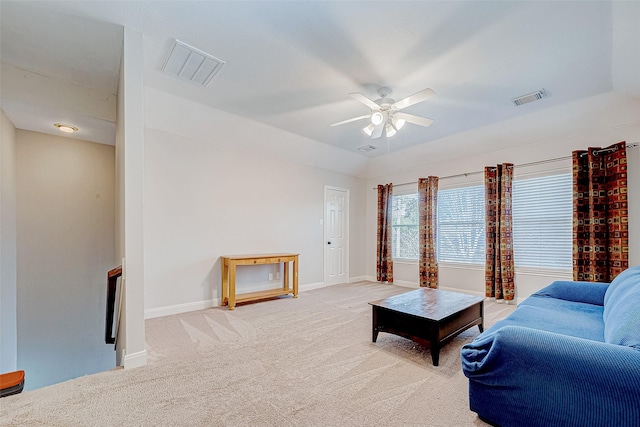 15614 Stable Brook Cir, Cypress, TX 77429 - living area with ceiling fan, carpet flooring, and baseboards
