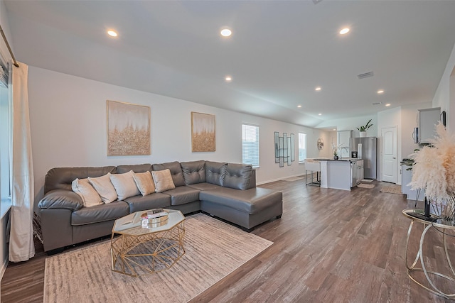5418 Wyndham Ridge Ln, Spring, TX 77373 - living room featuring dark wood finished floors, recessed lighting, and baseboards