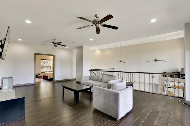 145 Grandview Blvd, Montgomery, TX 77356 - living area featuring ceiling fan, dark wood finished floors, recessed lighting, and baseboards