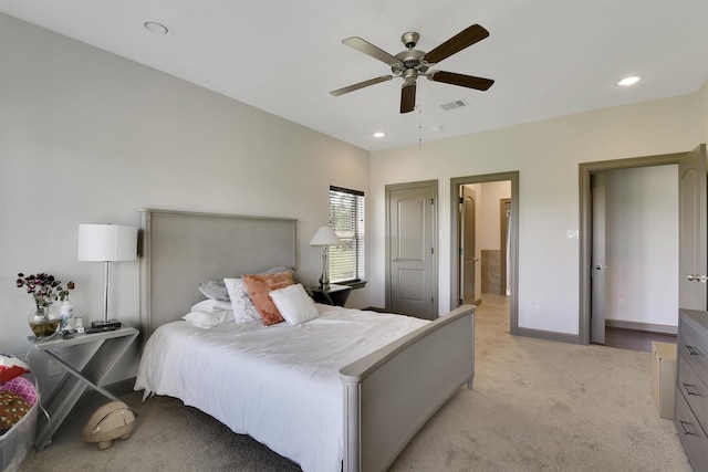 145 Grandview Blvd, Montgomery, TX 77356 - bedroom featuring light colored carpet, recessed lighting, a ceiling fan, and baseboards
