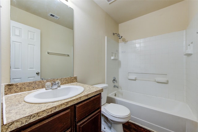 15531 Kiplands Bend Dr, Houston, TX 77014 - bathroom featuring toilet, vanity, bathing tub / shower combination, and wood finished floors