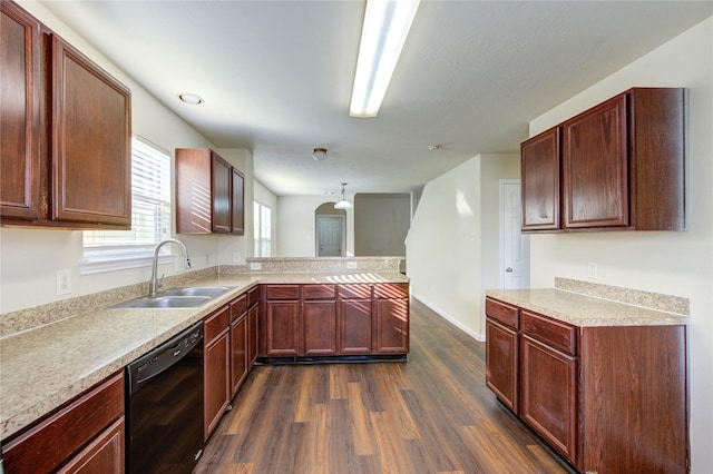 15531 Kiplands Bend Dr, Houston, TX 77014 - kitchen with dishwasher, a sink, healthy amount of natural light, and dark wood-style flooring