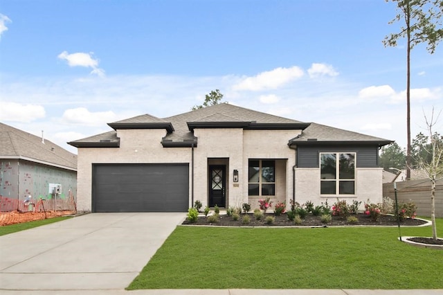 15212 Deseo Dr, Conroe, TX 77302 - prairie-style home featuring an attached garage, driveway, brick siding, and a shingled roof