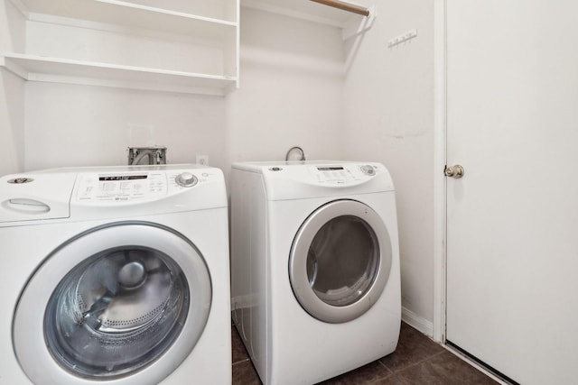5023 Royal Arbor Ln, Houston, TX 77084 - laundry room with independent washer and dryer and dark tile patterned floors