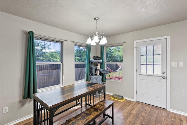 1160 Cottage Grove Cir, Bryan, TX 77801 - dining area with a chandelier, wood finished floors, baseboards, and a textured ceiling