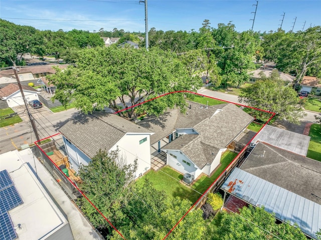 1345 Curtin St, Houston, TX 77018 - aerial view of residential area with property boundaries highlighted and a tree filled landscape