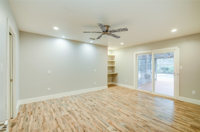 4438 Wigton Dr, Houston, TX 77096 - empty room with ceiling fan, light wood-style flooring, recessed lighting, and baseboards