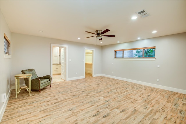 4438 Wigton Dr, Houston, TX 77096 - living area featuring light wood-style floors, baseboards, recessed lighting, and ceiling fan