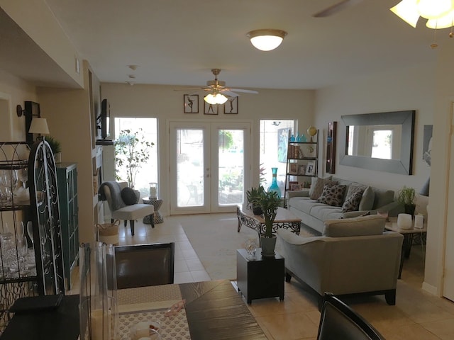 4747 Nasa Pkwy Unit 104, Pasadena, TX 77586 - living area with ceiling fan, light tile patterned floors, healthy amount of natural light, and french doors