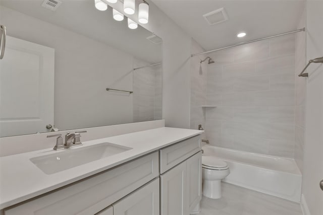 13140 Soaring Forest Dr, Conroe, TX 77302 - full bathroom with toilet,  shower combination, tile patterned floors, vanity, and recessed lighting