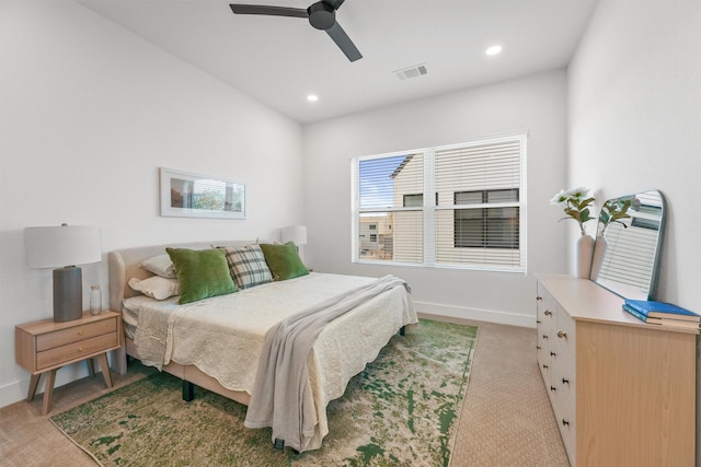 1503 Vermont St Unit D, Houston, TX 77006 - bedroom featuring light carpet, baseboards, recessed lighting, and ceiling fan