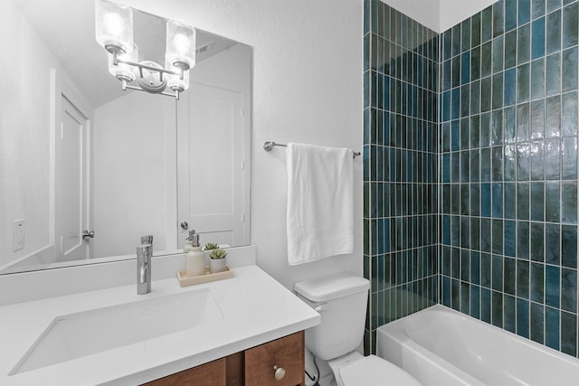 1503 Vermont St Unit D, Houston, TX 77006 - full bathroom featuring vanity, toilet, a chandelier, and  shower combination