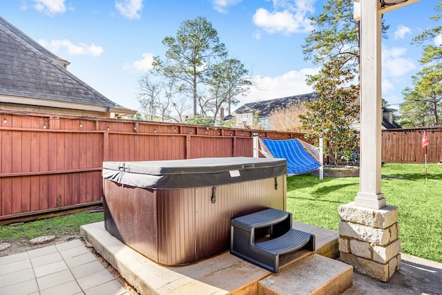 16019 Mickleham Dr, Spring, TX 77379 - view of patio with a hot tub