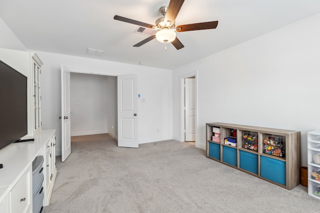 15003 Big Spring Park Dr, Cypress, TX 77433 - playroom featuring light carpet, a ceiling fan, and baseboards