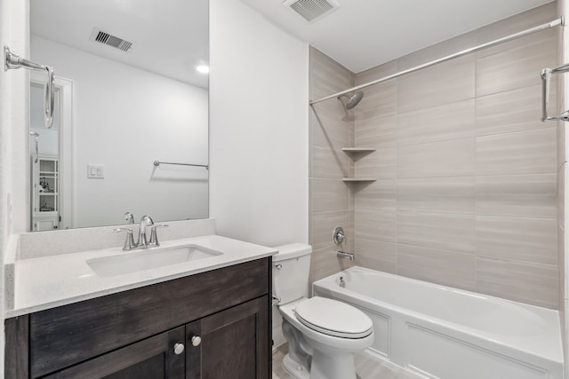 15003 Big Spring Park Dr, Cypress, TX 77433 - bathroom featuring toilet, vanity, and shower / washtub combination
