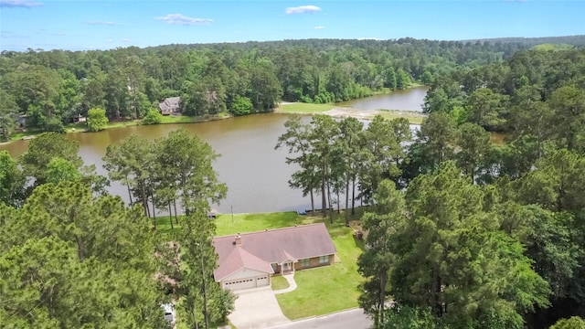 2207 Azalea Cir, Huntsville, TX 77340 - view from above of property featuring a forest and a nearby body of water