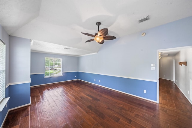 2502 Sea Horse Ct, Seabrook, TX 77586 - empty room featuring ceiling fan, lofted ceiling, wood finished floors, and baseboards