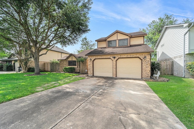 15415 Swan Creek Dr, Houston, TX 77095 - english style home featuring concrete driveway, brick siding, an attached garage, and roof with shingles