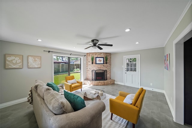 4266 T C Jester Blvd, Houston, TX 77018 - living room featuring a fireplace, recessed lighting, a ceiling fan, and baseboards