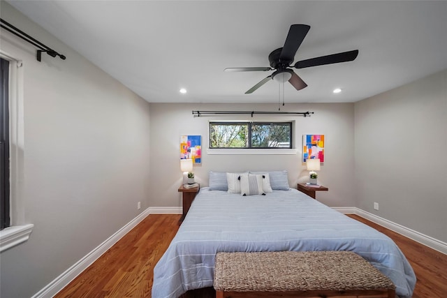 4266 T C Jester Blvd, Houston, TX 77018 - bedroom with wood finished floors, baseboards, recessed lighting, and ceiling fan