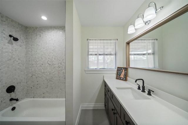 4266 T C Jester Blvd, Houston, TX 77018 - bathroom featuring vanity, baseboards, shower / bathtub combination, and tile patterned flooring