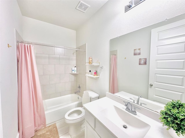 7014 Anacua Berry Cir, Katy, TX 77493 - bathroom with toilet, vanity, tile patterned floors, and shower / bathtub combination with curtain