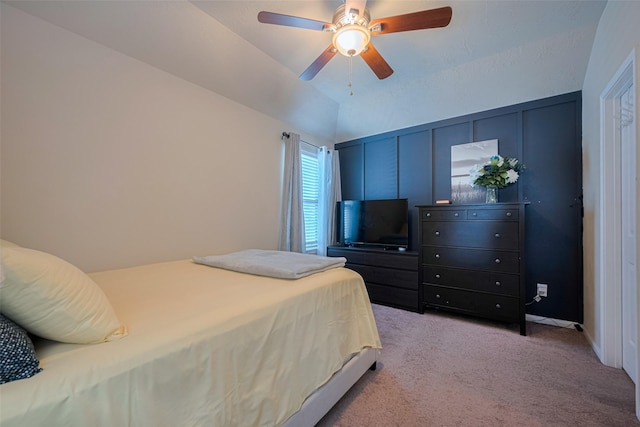 8113 E Pine Creek Bnd, Cypress, TX 77433 - bedroom featuring light carpet, ceiling fan, and lofted ceiling