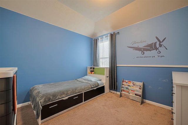 8113 E Pine Creek Bnd, Cypress, TX 77433 - carpeted bedroom featuring baseboards and lofted ceiling