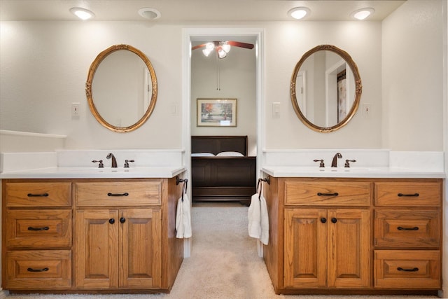 123 June Blvd, Streetman, TX 75859 - ensuite bathroom featuring two vanities and ceiling fan