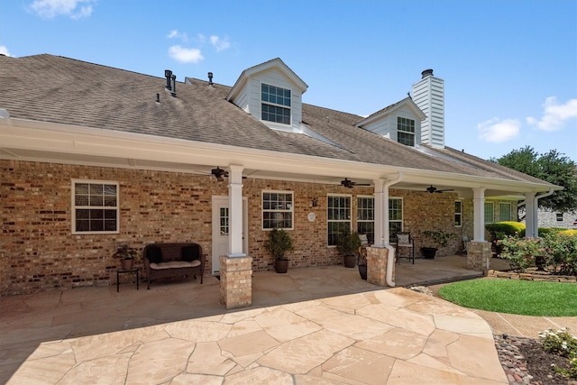18106 E Cypress Hill Cir, Cypress, TX 77433 - rear view of property with ceiling fan, a patio, and a shingled roof