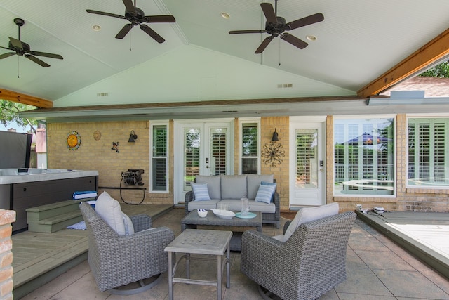 10022 Jan Glen Ln, Houston, TX 77070 - view of patio featuring ceiling fan, a hot tub, and outdoor lounge area