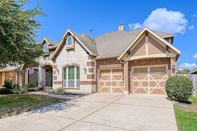 618 Santa Elena Cyn, Spring, TX 77388 - view of front of home with a shingled roof, concrete driveway, a garage, a chimney, and brick siding