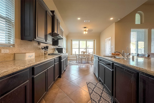 618 Santa Elena Cyn, Spring, TX 77388 - kitchen with a sink, stainless steel dishwasher, recessed lighting, tasteful backsplash, and light tile patterned floors