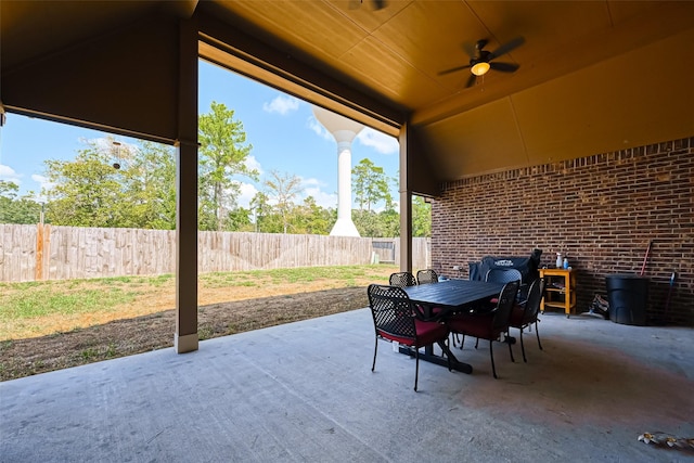 618 Santa Elena Cyn, Spring, TX 77388 - view of patio / terrace featuring a fenced backyard, a ceiling fan, and outdoor dining space