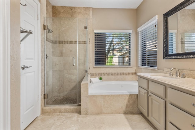 17326 Meadow Heights Dr, Houston, TX 77095 - full bath with a shower stall, vanity, a bath, and tile patterned flooring