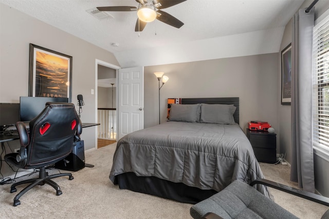 17326 Meadow Heights Dr, Houston, TX 77095 - carpeted bedroom featuring lofted ceiling, an office area, ceiling fan, and baseboards